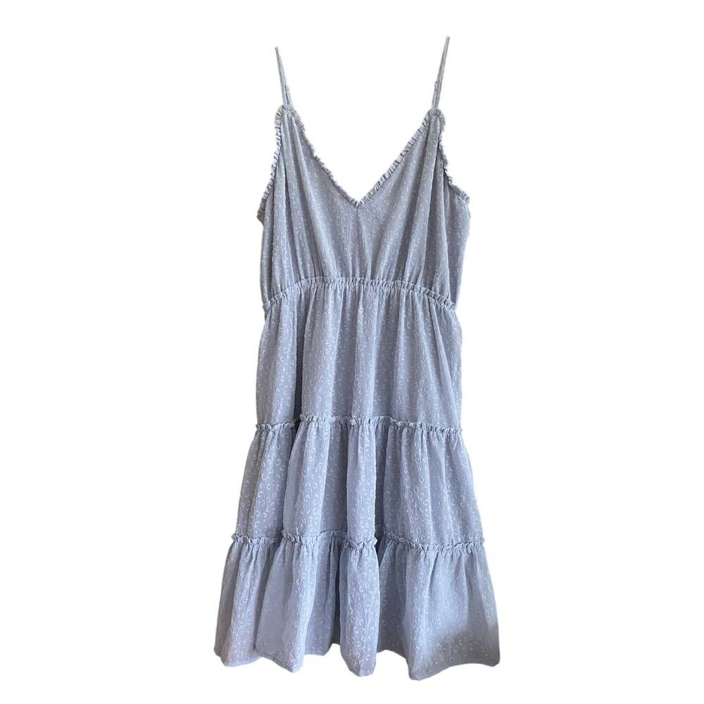 Storia Tiered V-Neck Mini Dress Light Blue Size Medium